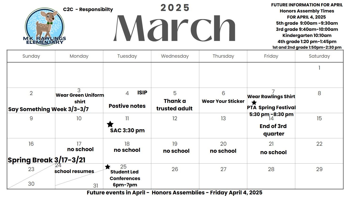  March Calendar